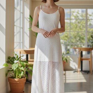 Wild Fable Junior Teens White Sleeveless Lace Textured Maxi Slip Dress Large